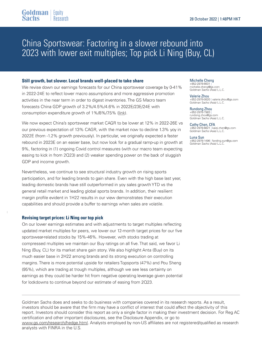 China Sportswear_ Factoring in a slower rebound into 2023 with lower exit multiples; Top pick Li Ning (Buy, CL)(1)China Sportswear_ Factoring in a slower rebound into 2023 with lower exit multiples; Top pick Li Ning (Buy, CL)(1)_1.png